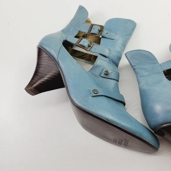 Awol Blue Buckles Shoes Women Leather Boots Size 10