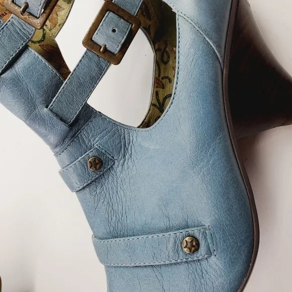 Awol Blue Buckles Shoes Women Leather Boots Size 10