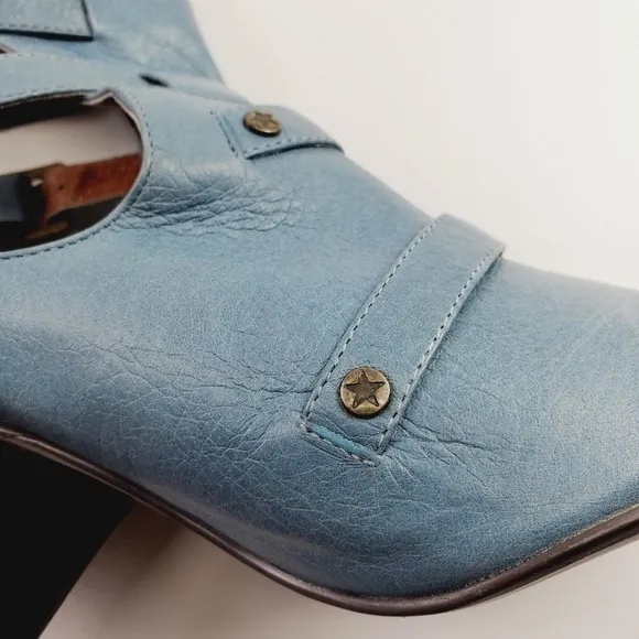 Awol Blue Buckles Shoes Women Leather Boots Size 10
