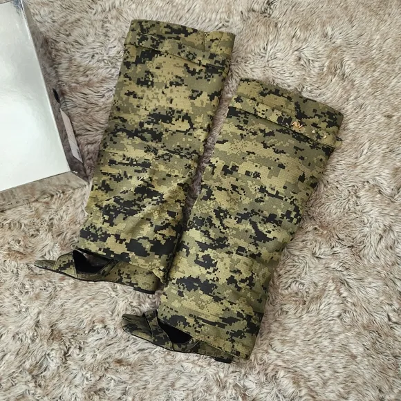 Azalea Wang Marietta Camo Knee-high Open Toed Wedge Shoes