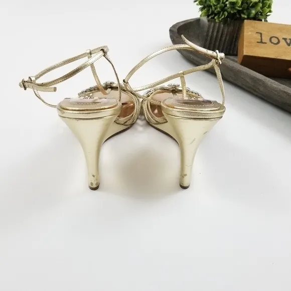 Badgley Mischka rhinestones gold strappy wedges