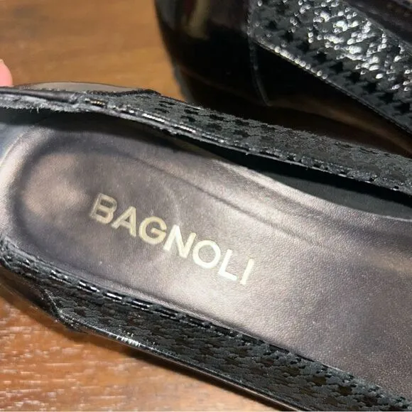 Bagnoli Houndstooth Print Patent Leather Mini Wedge Shoes