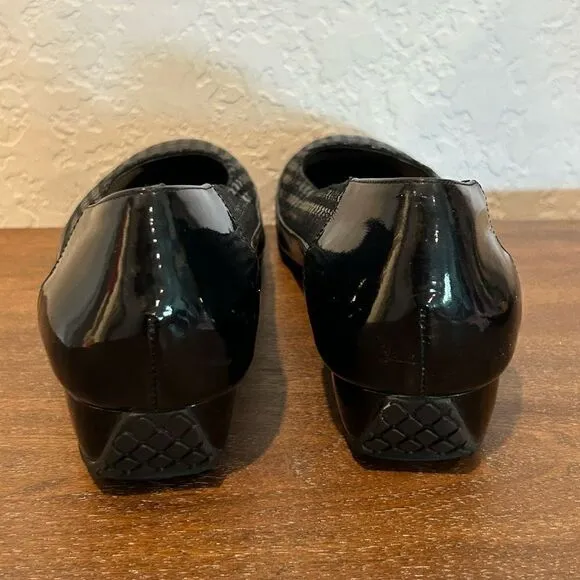 Bagnoli Houndstooth Print Patent Leather Mini Wedge Shoes