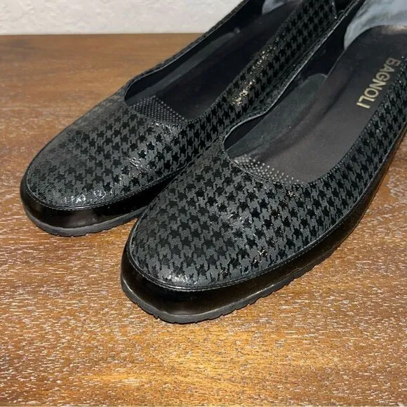 Bagnoli Houndstooth Print Patent Leather Mini Wedge Shoes