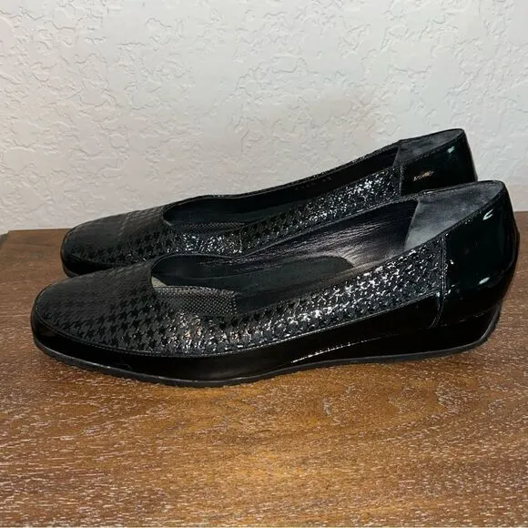 Bagnoli Houndstooth Print Patent Leather Mini Wedge Shoes