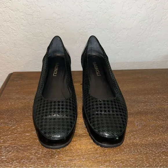 Bagnoli Houndstooth Print Patent Leather Mini Wedge Shoes