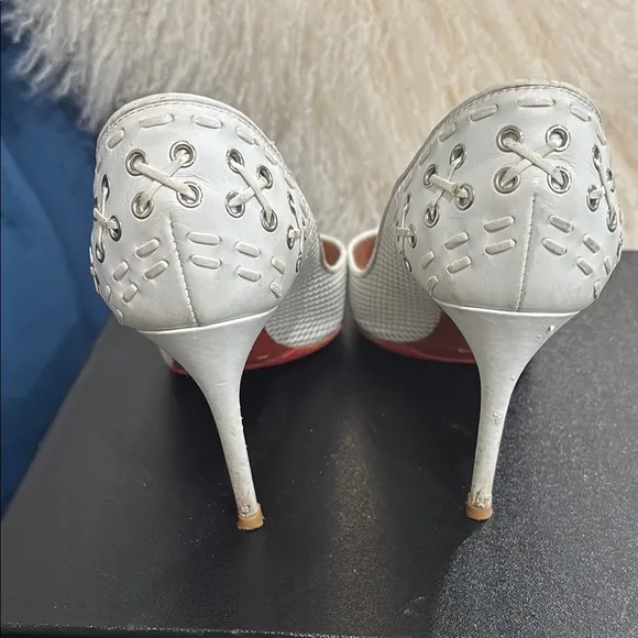 Baldinini White Patent Leather Crystal Embellished Pointed Toe Pumps Size 38 / 7