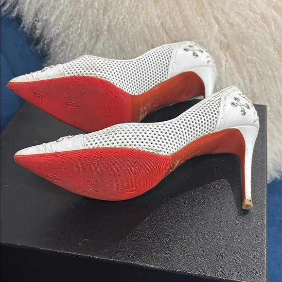 Baldinini White Patent Leather Crystal Embellished Pointed Toe Pumps Size 38 / 7