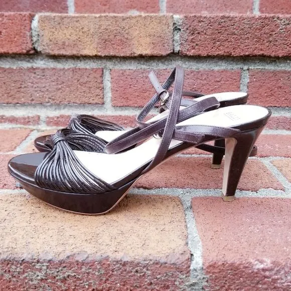 Bally ‘Jael’ Chocolate Brown Strappy Platform Heeled Sandals w/ Wrap Ankle Strap