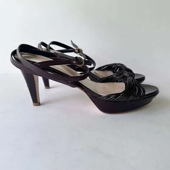 Bally ‘Jael’ Chocolate Brown Strappy Platform Heeled Sandals w/ Wrap Ankle Strap