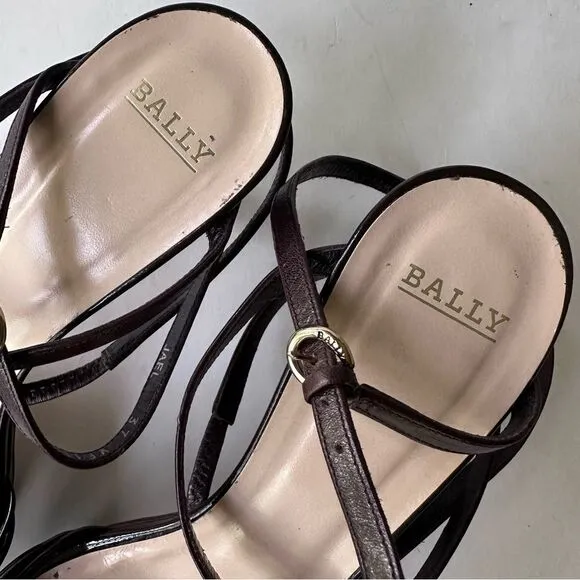 Bally ‘Jael’ Chocolate Brown Strappy Platform Heeled Sandals w/ Wrap Ankle Strap