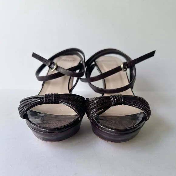 Bally ‘Jael’ Chocolate Brown Strappy Platform Heeled Sandals w/ Wrap Ankle Strap