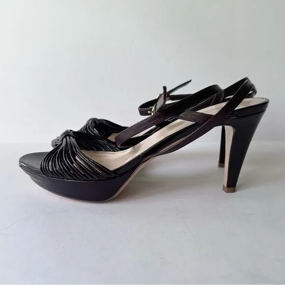 Bally ‘Jael’ Chocolate Brown Strappy Platform Heeled Sandals w/ Wrap Ankle Strap