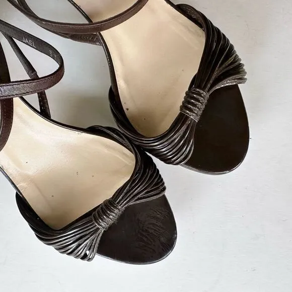 Bally ‘Jael’ Chocolate Brown Strappy Platform Heeled Sandals w/ Wrap Ankle Strap