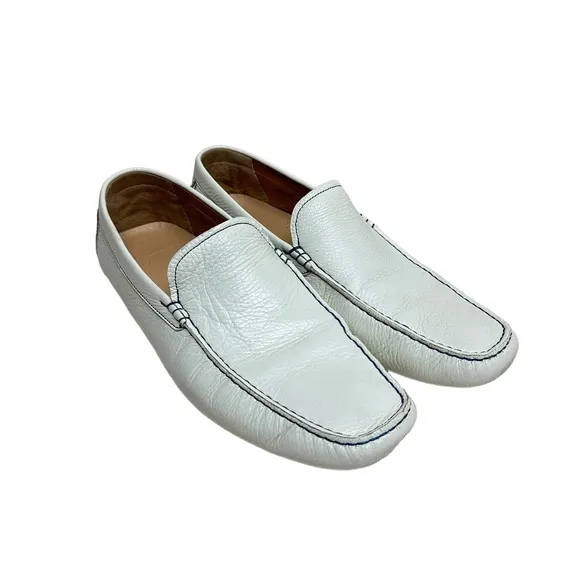 Bally Luxury Men's US 10.5 / Italy 43 Wadron White w/Blue Leather Driving Shoes
