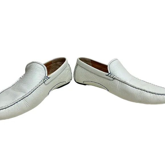 Bally Luxury Men's US 10.5 / Italy 43 Wadron White w/Blue Leather Driving Shoes