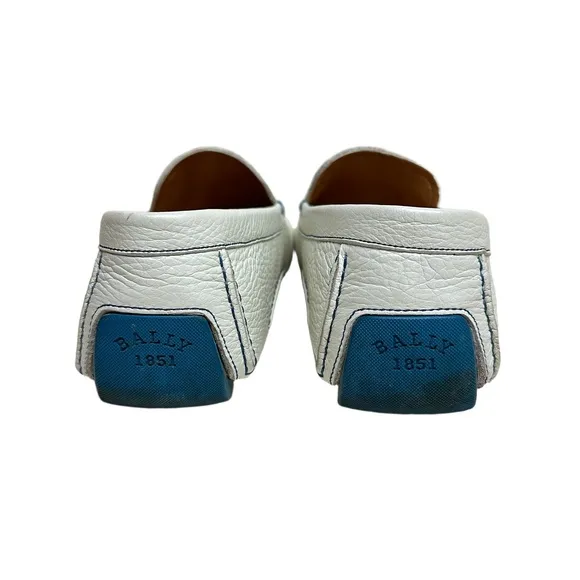Bally Luxury Men's US 10.5 / Italy 43 Wadron White w/Blue Leather Driving Shoes