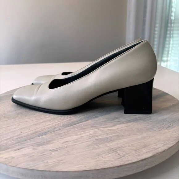 Bally Made in Italy Light Gray Leather Chunky Heels Shoes US Size 10 M