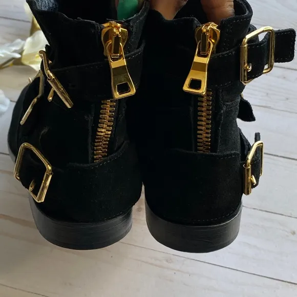 BALMAIN x HM Suede Leather Gold Toe Biker Boots