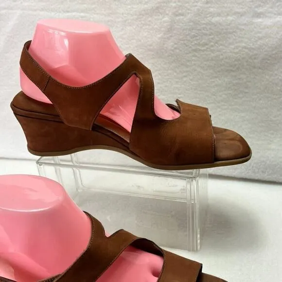 BeautiFeel Shoes Womens 10 Amber Brown Nubuck Leather Ankle Strap Sandals Wedge