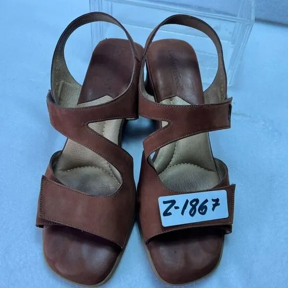 BeautiFeel Shoes Womens 10 Amber Brown Nubuck Leather Ankle Strap Sandals Wedge