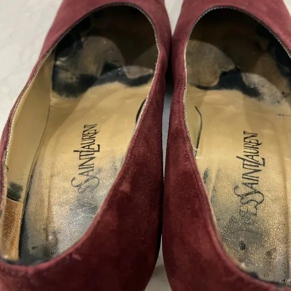 Beautiful Vintage Yves Saint Laurent Burgundy Suede Chunky Heel Pumps Sz 7- EUC