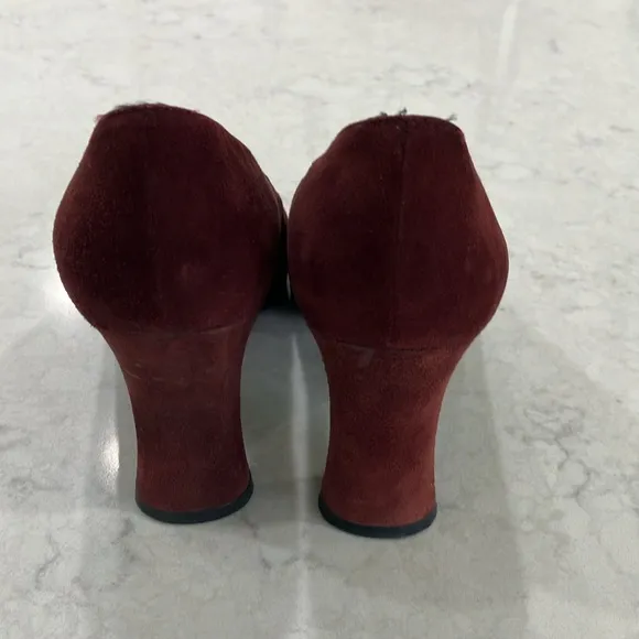 Beautiful Vintage Yves Saint Laurent Burgundy Suede Chunky Heel Pumps Sz 7- EUC