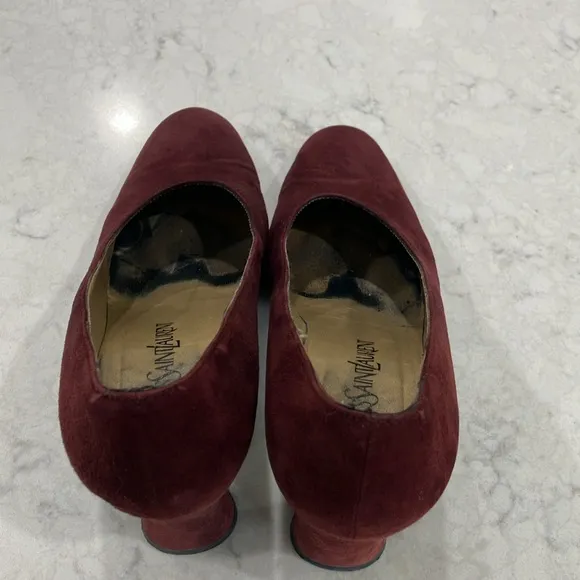 Beautiful Vintage Yves Saint Laurent Burgundy Suede Chunky Heel Pumps Sz 7- EUC