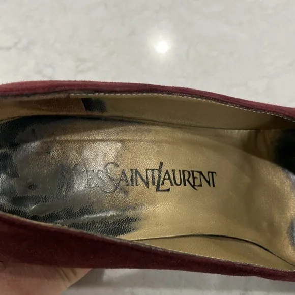 Beautiful Vintage Yves Saint Laurent Burgundy Suede Chunky Heel Pumps Sz 7- EUC