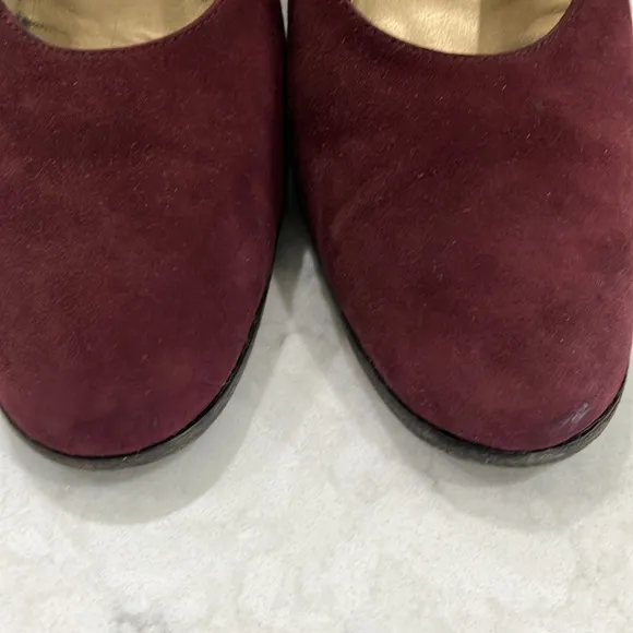 Beautiful Vintage Yves Saint Laurent Burgundy Suede Chunky Heel Pumps Sz 7- EUC