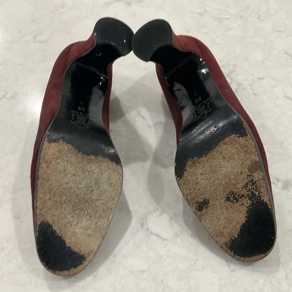 Beautiful Vintage Yves Saint Laurent Burgundy Suede Chunky Heel Pumps Sz 7- EUC