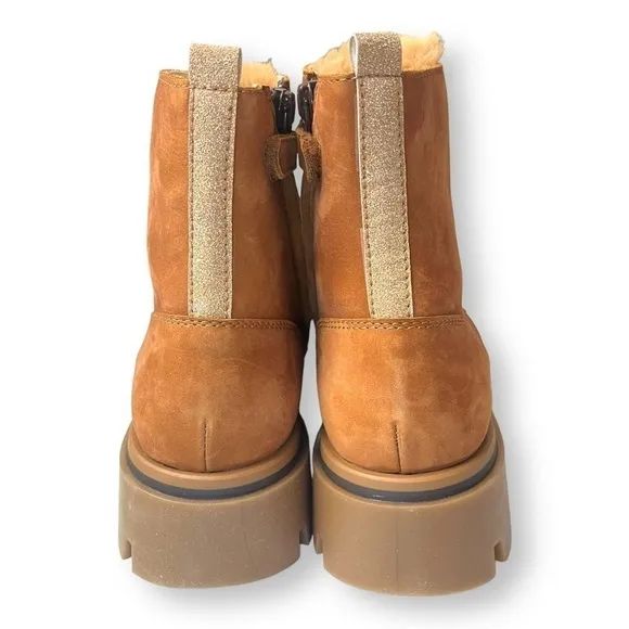 Beberlis Light Brown Suede Leather Glitter Lace Up Combat Boots w/ Lug Soles NEW