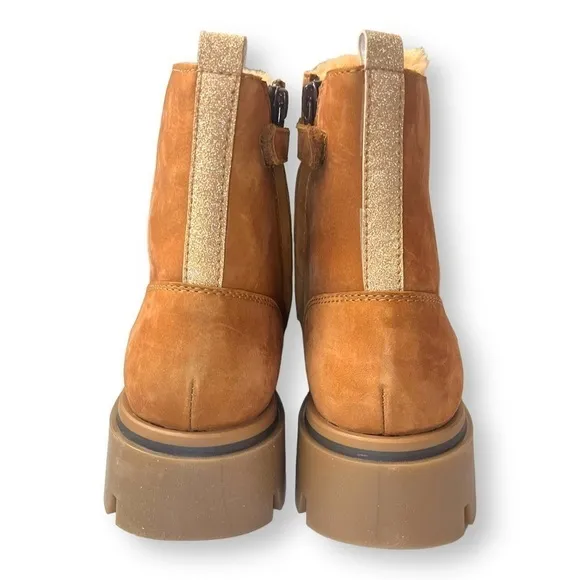 Beberlis Light Brown Suede Leather Glitter Lace Up Combat Boots w/ Lug Soles NEW