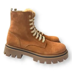 Beberlis Light Brown Suede Leather Glitter Lace Up Combat Boots w/ Lug Soles NEW