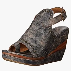 Bed Stu Joann Wood Wedge Distressed in Black size 7.5