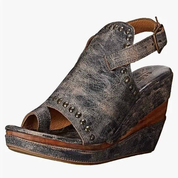 Bed Stu Joann Wood Wedge Distressed in Black size 7.5