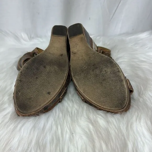 Bed Stu Juliana Distressed Brown Wooden Platform Heeled Sandals Sz 8.5