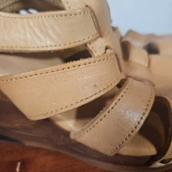 BedStu Tan Light Brown Leather Platform Sandals