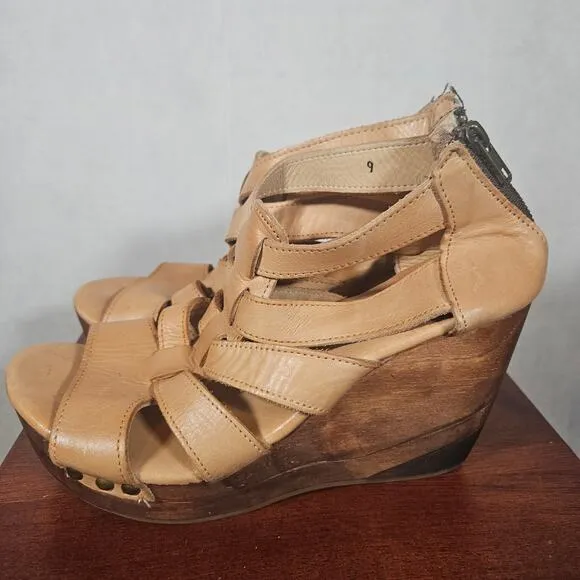 BedStu Tan Light Brown Leather Platform Sandals