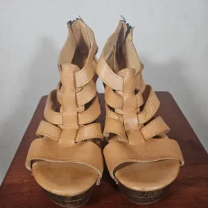 BedStu Tan Light Brown Leather Platform Sandals