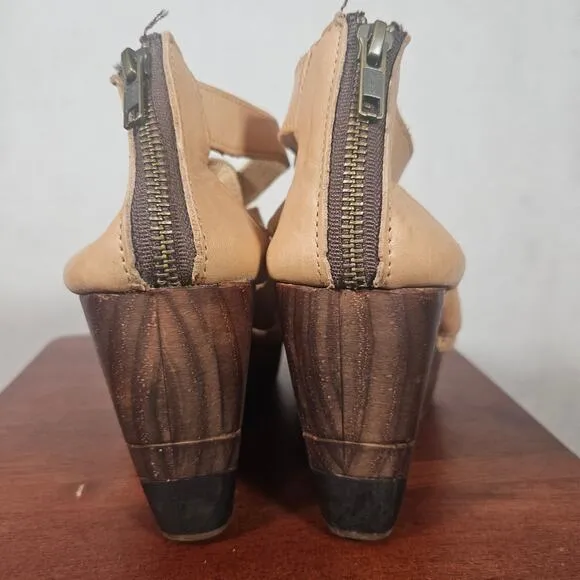 BedStu Tan Light Brown Leather Platform Sandals