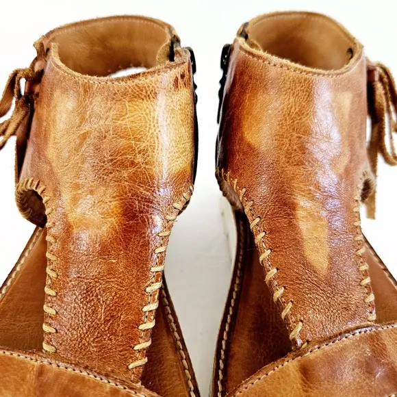 BedStu Zoe II Pecan Dip Dye Veggie Tanned Leather Cushioned Platform Sandals 7