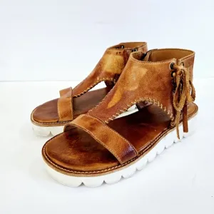 BedStu Zoe II Pecan Dip Dye Veggie Tanned Leather Cushioned Platform Sandals 7