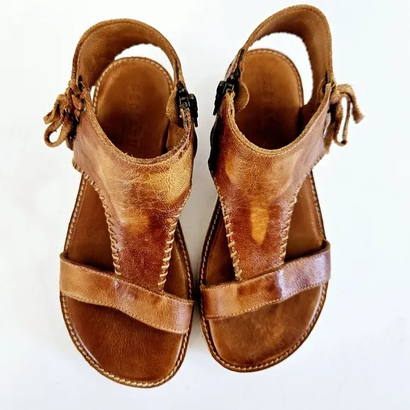 BedStu Zoe II Pecan Dip Dye Veggie Tanned Leather Cushioned Platform Sandals 7