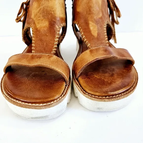 BedStu Zoe II Pecan Dip Dye Veggie Tanned Leather Cushioned Platform Sandals 7