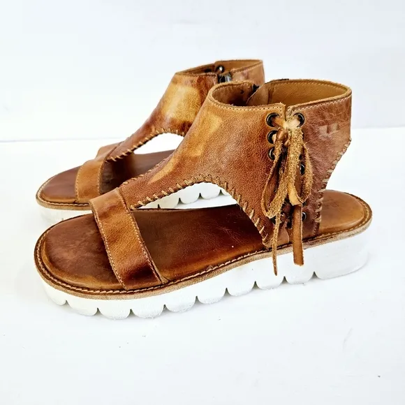 BedStu Zoe II Pecan Dip Dye Veggie Tanned Leather Cushioned Platform Sandals 7