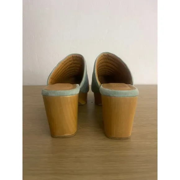 Beklina 8 Suede Ribbed Clog Palm Green Wood Platform Mules Slip On Shoes Boho
