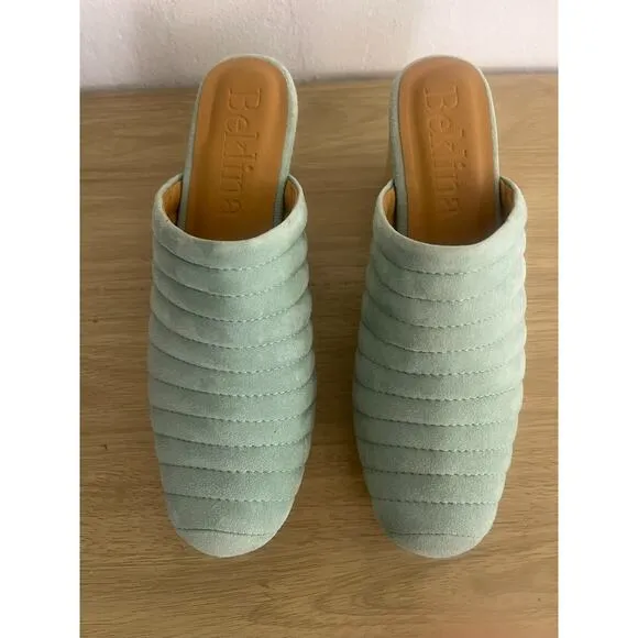 Beklina 8 Suede Ribbed Clog Palm Green Wood Platform Mules Slip On Shoes Boho