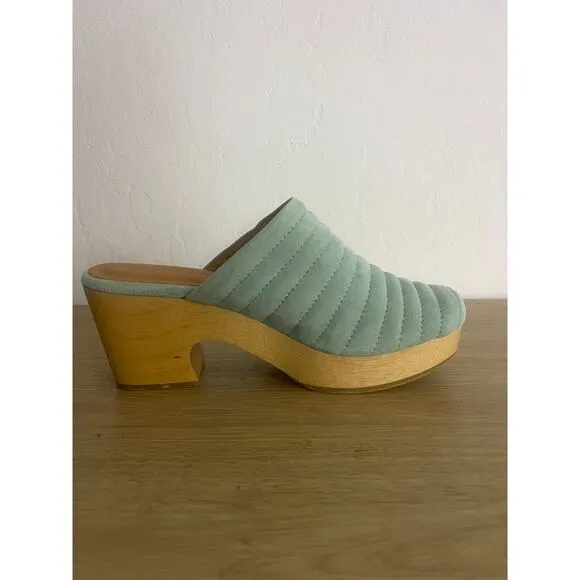 Beklina 8 Suede Ribbed Clog Palm Green Wood Platform Mules Slip On Shoes Boho