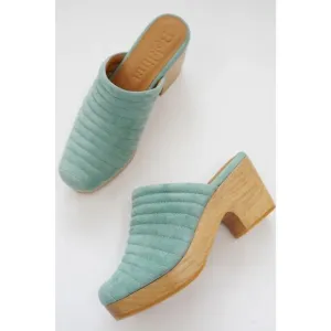 Beklina 8 Suede Ribbed Clog Palm Green Wood Platform Mules Slip On Shoes Boho